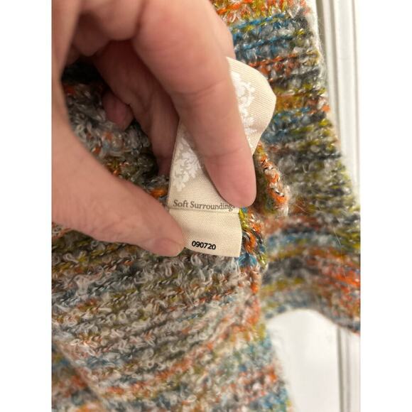 Soft Surroundings Hi Low Split Hem Bell Sleeve Chunky Knit Striped Sweater Med - Picture 14 of 14